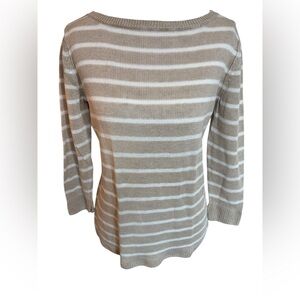Talbots Women’s Tan and White Linen Striped Knit Sweater Small